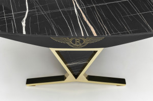 Set Masa fixa Bugatti + 6 scaune tapitate, negru/gold - Img 4