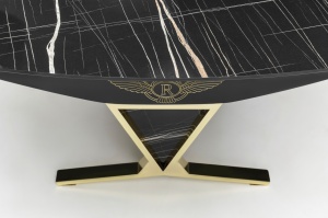 Set Masa fixa Bugatti + 8 scaune tapitate, negru/gold - Img 4