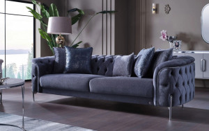 Canapea extensibila DLC , CROM 3 locuri, stofa fina , albastru deschis, L 242 x l 98 x H 70 cm - Img 2