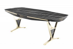 Set Masa fixa Bugatti + 6 scaune tapitate, negru/gold - Img 5