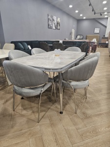 Set Masa fixa Efsane, gri marmorat/ARGINTIU + 6 scaune tapitate - Img 5