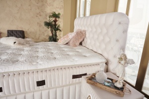 detalii saltea pat fluffy crem buzau raspberry home