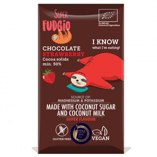 Ciocolata cu capsuni bio 80g Super Fudgio