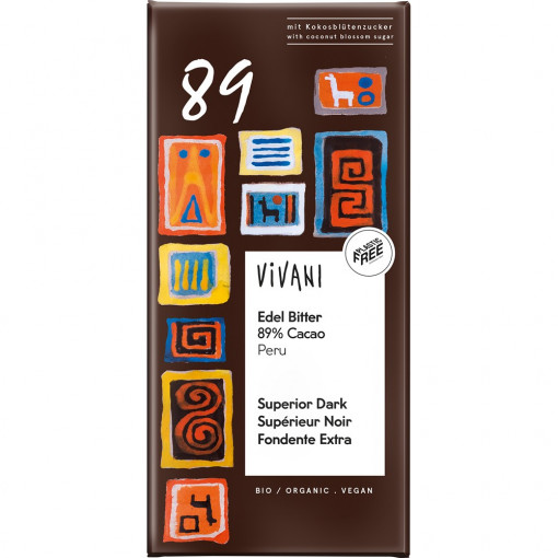 Ciocolata amaruie cu 89% cacao Peru VEGANA, Vivani, 80g