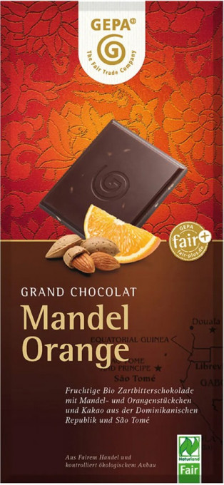 Ciocolata Bio amaruie cu migdale si portocale,100 g Gepa