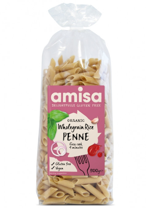 Penne din orez integral fara gluten eco 500g Amisa