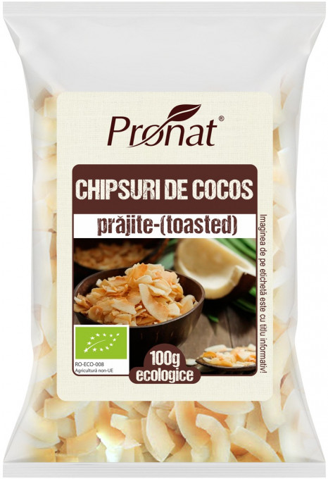 Chipsuri BIO din nuca de cocos, prajite (toasted), 100 g