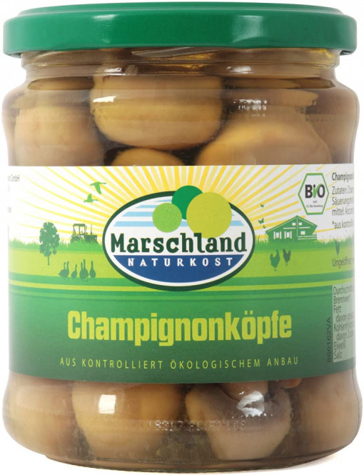 Ciuperci intregi, bio Champignons, 330/170 g Marschland Naturkost