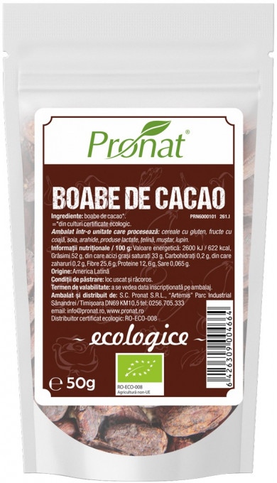 Boabe de cacao raw, bio, 50 g