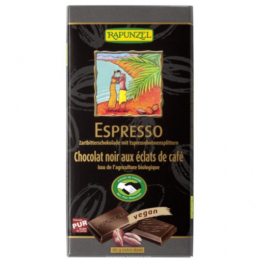 Ciocolata bio amaruie cu espresso si 55% cacao HIH, Rapunzel, 80g