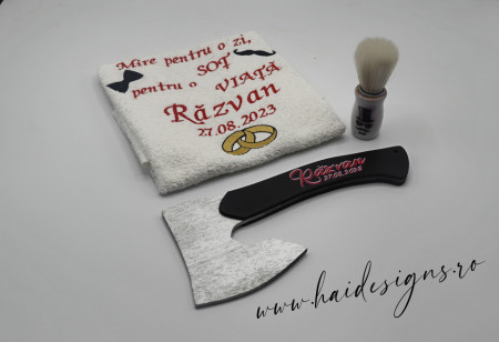 Set personalizat pentru bărbieritul mirelui (model 2 roșu)