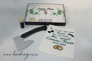 Set personalizat cu tăviță pentru bărbieritul mirelui (model 2 - verde) - Img 2