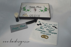 Set personalizat cu tăviță pentru bărbieritul mirelui (model 2 - verde) - Img 3