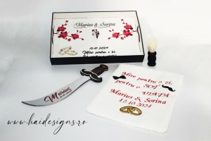 Set personalizat cu tăviță pentru bărbieritul mirelui (model 2 - roșu) - Img 3