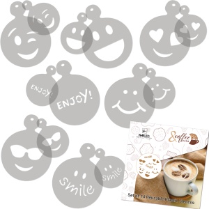 Set 14 sabloane decorare cafea 14 si 7 cm 0.5mm Emoji-uri model MXSP7343 - Img 3