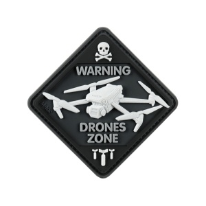 Emblema Patch Petic Warning Drone Zone 3D PVC, 62x62mm Alb/Negru