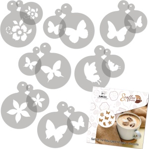 Set 14 sabloane decorare cafea 21 si 7 cm 0.5mm Fluturi model MXSP7350 - Img 3