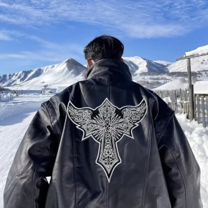 Petic Brodat cu Crucifix în Stil Punk, Aplică Decorativă cu Spate Adhesiv, pentru Geaca Motociclist, Negru şi Alb - Img 2