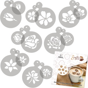 Set 14 sabloane decorare cafea 18 si 7 cm 0.5mm Flori model MXSP7347 - Img 3