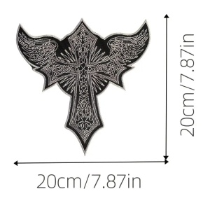 Petic Brodat cu Crucifix în Stil Punk, Aplică Decorativă cu Spate Adhesiv, pentru Geaca Motociclist, Negru şi Alb - Img 3