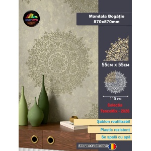 Sablon Perete vopsire, tencuiala model Mandala Bogăție MXSP7675 marime 570x570mm Sfert de cerc - Img 1
