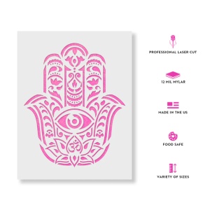 Sablon Perete vopsire, tencuiala x0.7mm Hamsa Palm Mandala Refolosibil, model MXSP7143 - Img 3