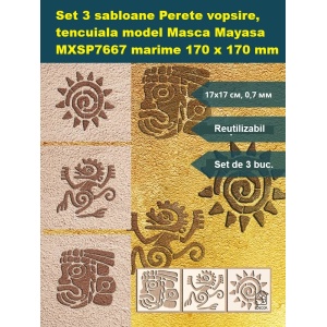 Set 3 sabloane Perete vopsire, tencuiala model Masca Mayasa MXSP7667 marime 170 x 170 mm