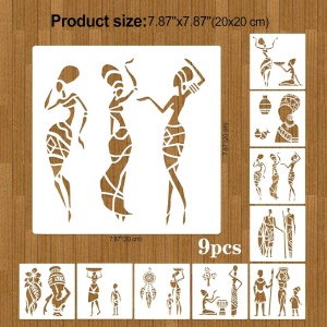 Set 9 șabloane Tribale Africane dimensiune 200x200 mm grosime 0,5mm Maxrom model MXSP7385