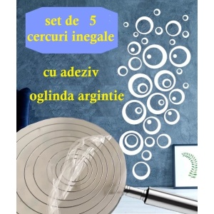 Set de 5 Oglinzi Acrilice Cercuri inegale Autoadezive pentru Decorarea Peretilor 2mm grosime