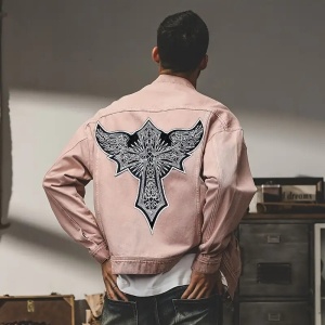 Petic Brodat cu Crucifix în Stil Punk, Aplică Decorativă cu Spate Adhesiv, pentru Geaca Motociclist, Negru şi Alb - Img 4