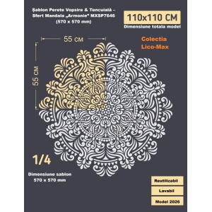 Sablon Perete vopsire, tencuiala model sfert Mandala Armonie MXSP7646 marime 570x570mm