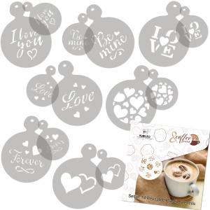 Set 14 sabloane decorare cafea 19 si 7 cm 0.5mm Dragoste model MXSP7348 - Img 3