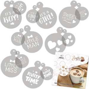 Set 14 sabloane decorare cafea 26 si 7 cm 0.5mm Petrecere pentru nou-născut model MXSP7355 - Img 3