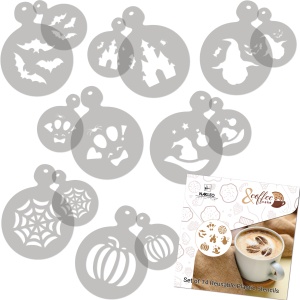 Set 14 sabloane decorare cafea 16 si 7 cm 0.5mm Halloween model MXSP7345 - Img 3