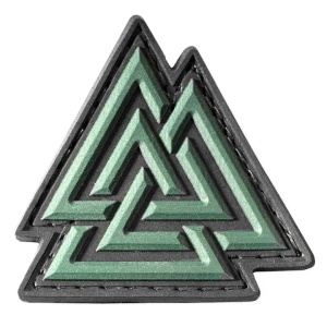 Emblema Patch Petic Valknut PVC, 50 x 50 mm, Negru / Verde