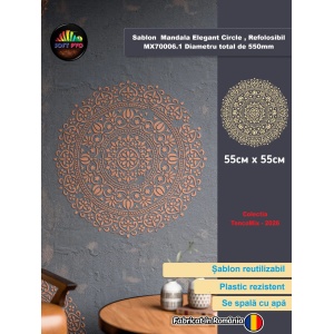 Sablon 570x570x0.7mm, Mandala Elegant Circle , Refolosibil MX70006.1 Diametru total de 550mm