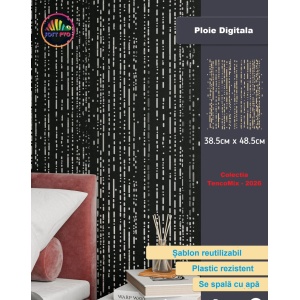 Sablon Perete Colectia TencoMix vopsire, tencuiala model Ploaie Digitala MXSP7670 marime 485 x 385 mm