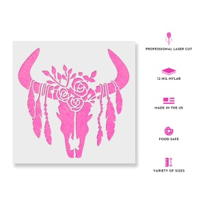 Sablon Perete vopsire, tencuiala 0.7mm Craniu de Vacă cu Pene model MXSP7416 - Img 2