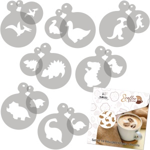 Set 14 sabloane decorare cafea 13 si 7 cm 0.5mm Dinozauri model MXSP7342 - Img 3