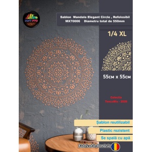 Sablon 410x410x0.7mm, Mandala Elegant, Refolosibil MX70006 Diametru total de 700mm
