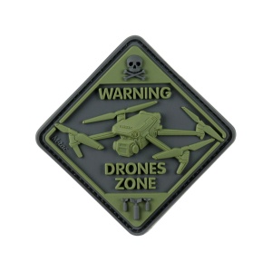 Emblema Patch Petic Warning Drone Zone 3D PVC, 62x62mm Verde/Olive