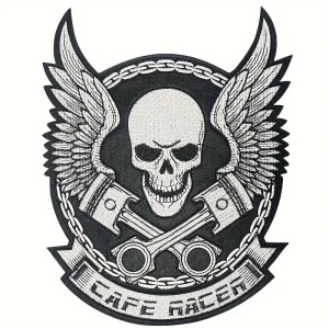 Petic Brodat cu Craniu si pistoane în Stil Punk, Aplică Decorativă cu Spate Adhesiv, pentru Geaca Motociclist, Negru şi Alb
