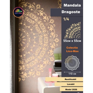 Sablon Perete vopsire, tencuiala model sfert Mandala „Dragoste” MXSP7648 marime 550x550 mm