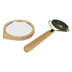 Gua Sha masažer za lice i telo od žada i ogledalce od bambusa - Img 2