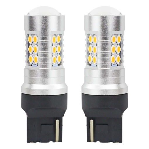 Set becuri auto cu LED CANBUS, 3030, 24SMD, compatibil T20, 7440, WY21W, Portocaliu, 12V / 24V, destinat competitiilor auto sau off-road