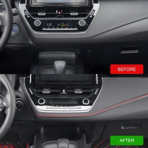 Banda decorativa pentru interiorul vehiculului, lungime 2m, din piele ecologica, culoare Neagra + cusatura Rosie - Img 4