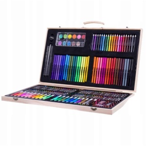 Set 180 piese pentru desen pentru copii sau adulti, creioane colorate, vopsele si markere, cu geanta de transport din LEMN MASIV, model AVX-WT-ART-10 - Img 5