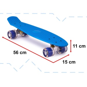 Skateboard Penny Board pentru copii cu roti din cauciuc, iluminate LED, culoare Albastra - Img 3