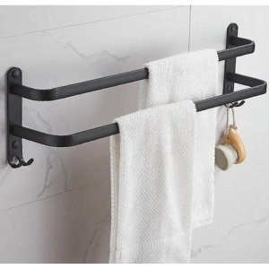 Suport de prosoape pentru baie tip "Mansarda" din aluminiu, lungime 60 cm, culoare Negru Mat - Img 1