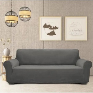 Husa universala pentru canapea standard cu 3 locuri, imitatie catifea, culoare GRI - Img 1